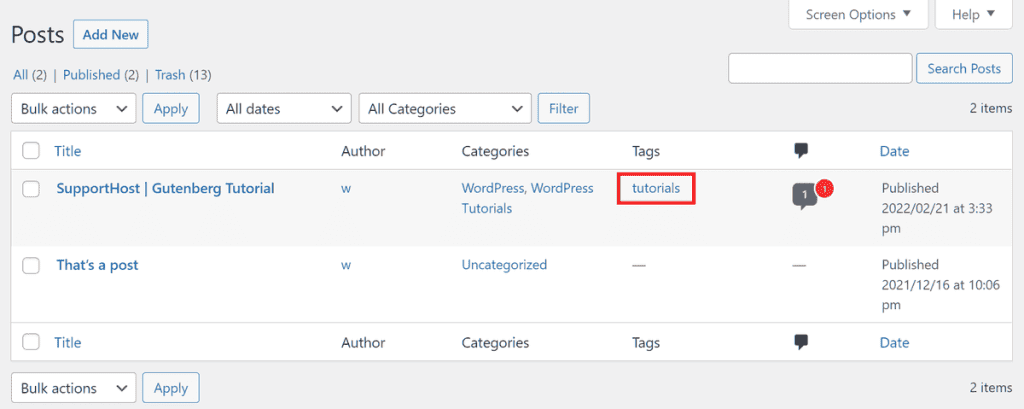 Wordpress Tutorial Show Posts Tags