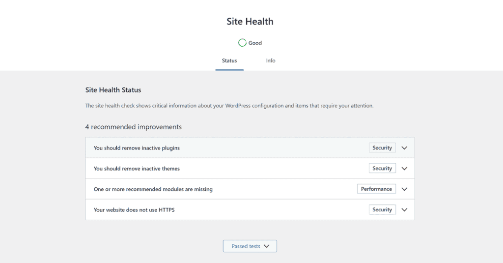 Wordpress Tutorial Site Health