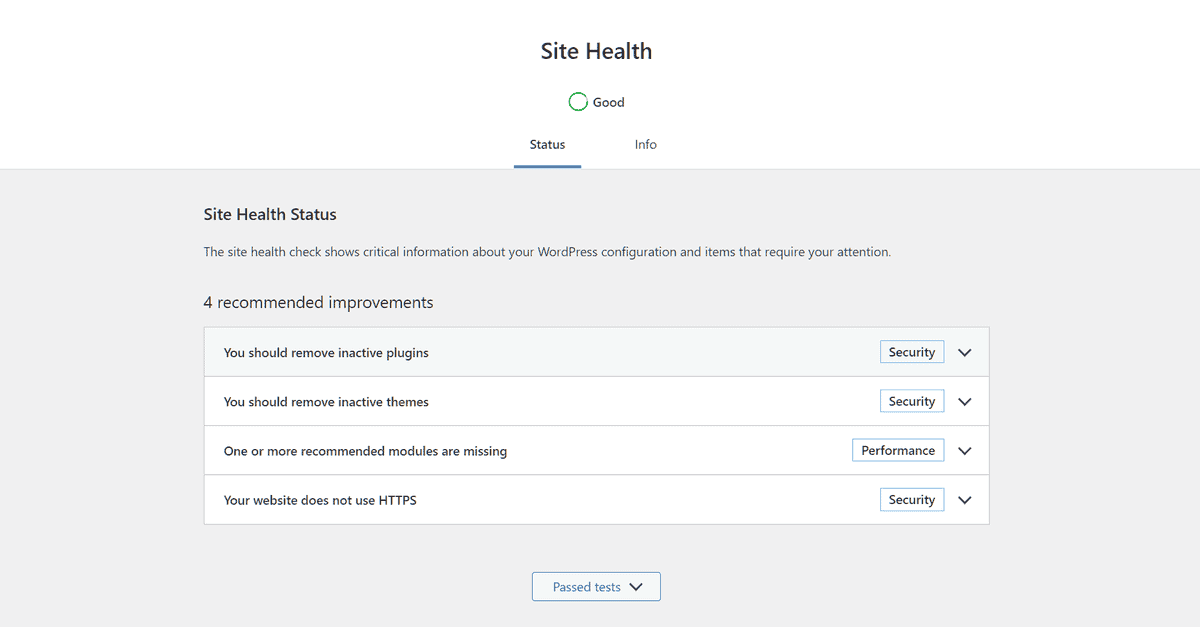 Wordpress Tutorial Site Health
