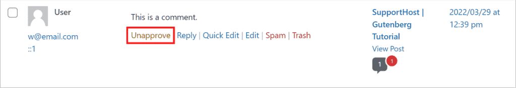 Wordpress Tutorial Unapprove Comments