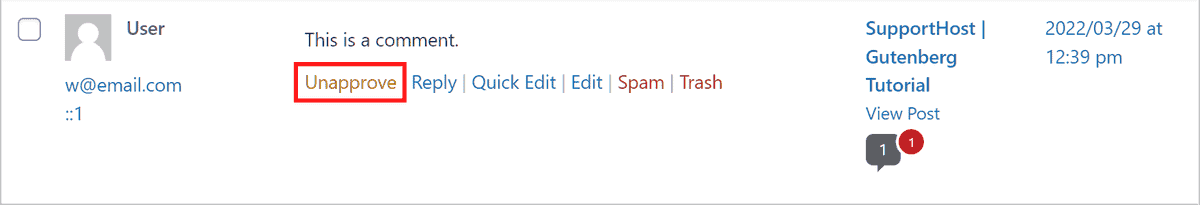 Wordpress Tutorial Unapprove Comments
