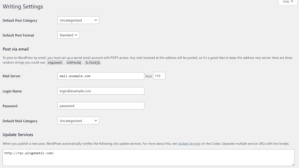 Wordpress Tutorial Writing Settings