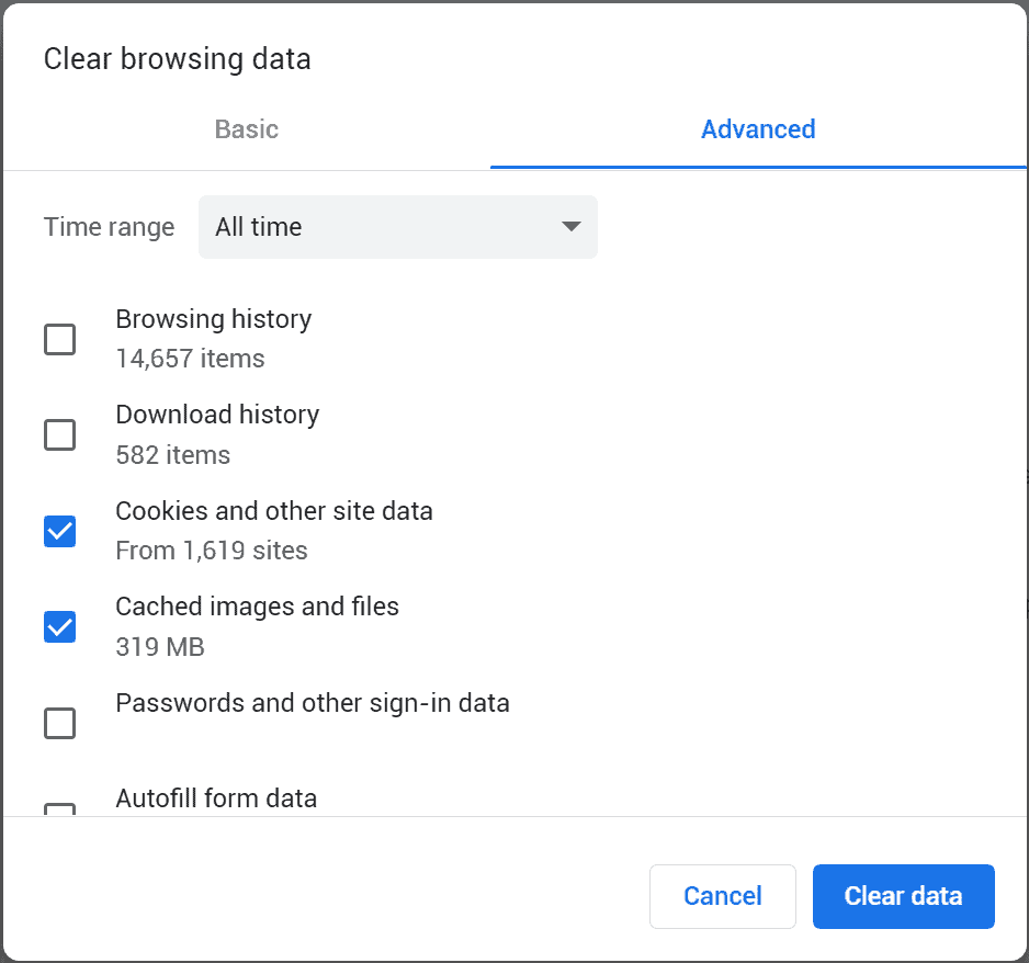 Chrome Clear Browsing Data