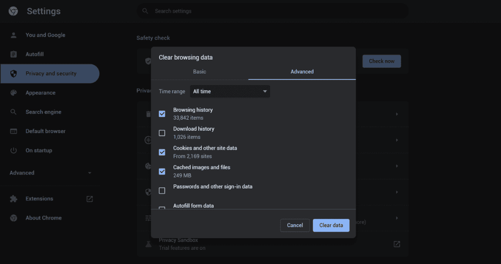 Google Chrome Cache Settings