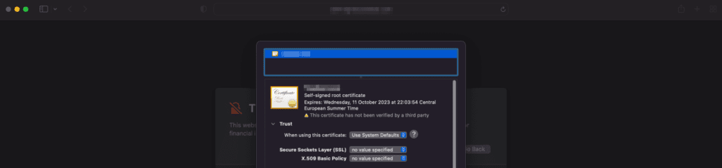 Safari Self Signed Certificate