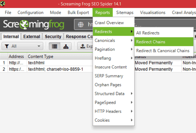 Screaming Frog Reports Redirect Chains