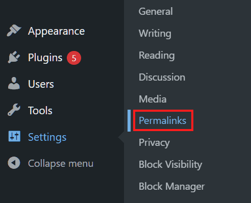 Wordpress Admin Menu Permalinks Settings