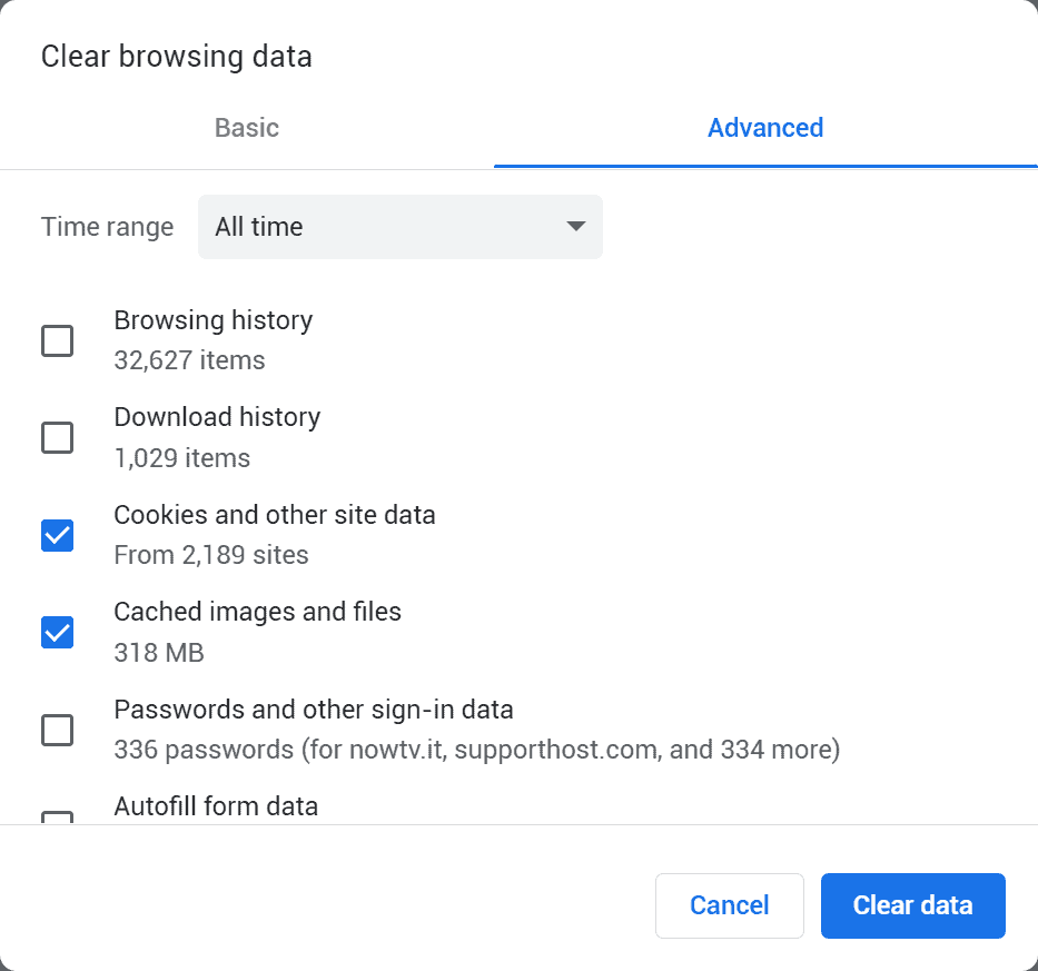 Chrome Clear Browsing Data