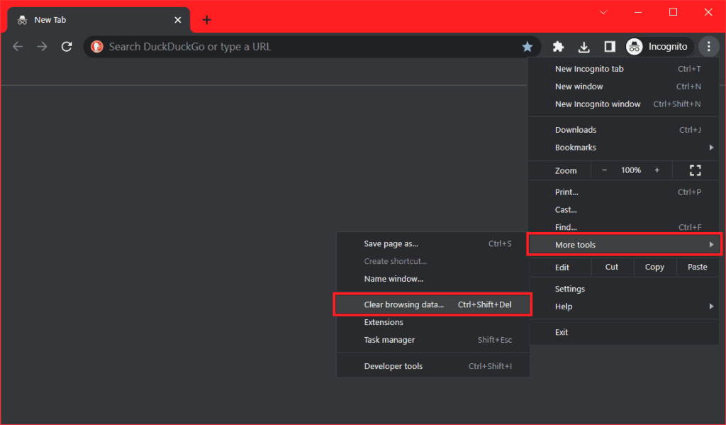 Chrome More Tools Clear Browsing Data