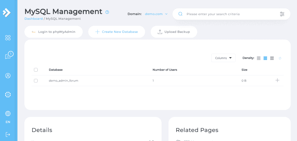 Directadmin Mysql Management Settings