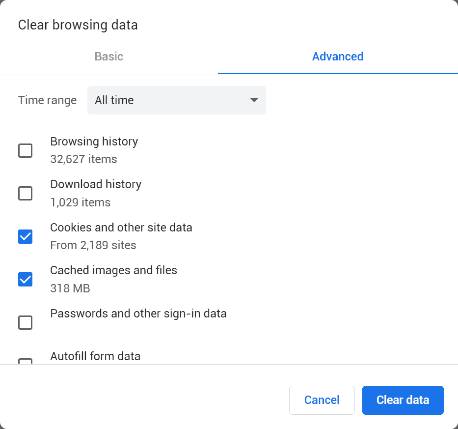 Google Chrome Clear Data Cache