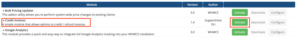 Whmcs Credit Note Addon Activation