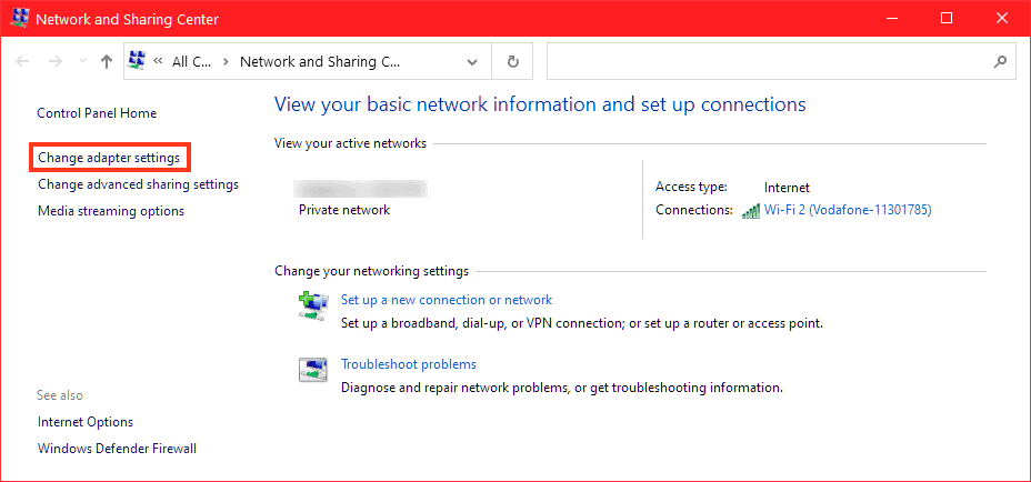 Windows Change Adapter Settings