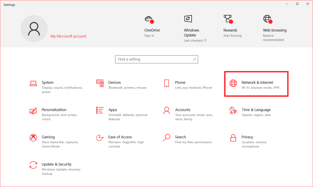 Windows Network And Internet Settings