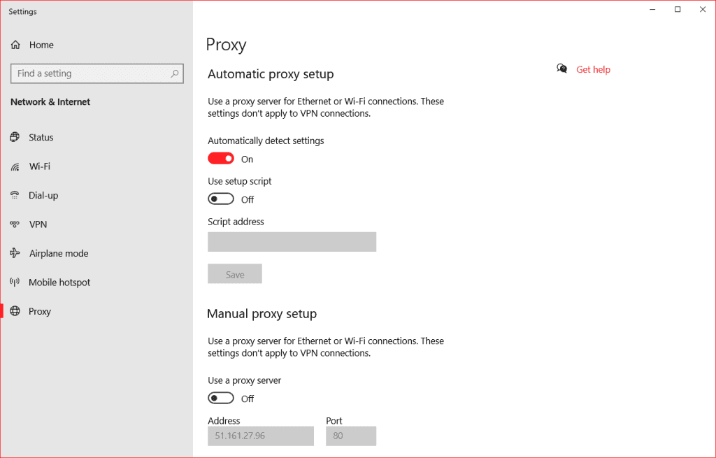 Windows Proxy Settings