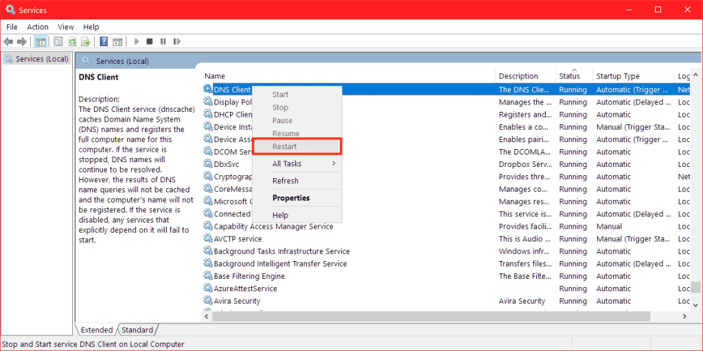 Windows Restart Dns Service