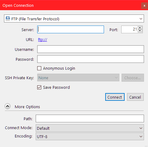 Cyberduck New Connection Settings