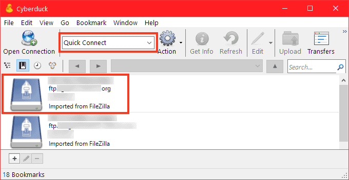 Cyberduck Quick Connection