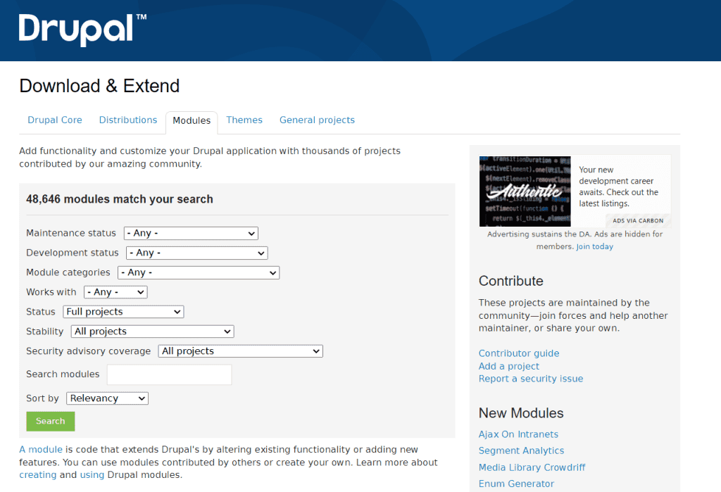 Extend Drupal Modules Directory