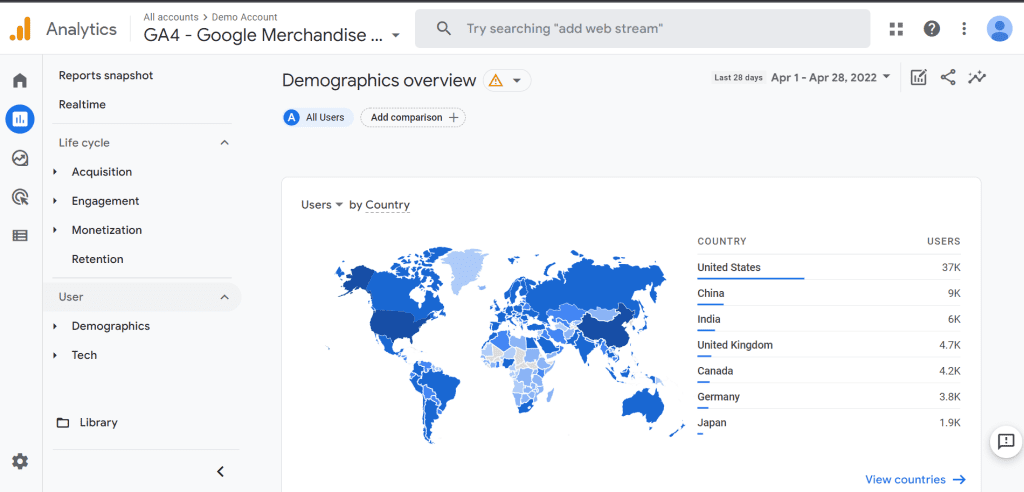Google Analytics Demographic Report