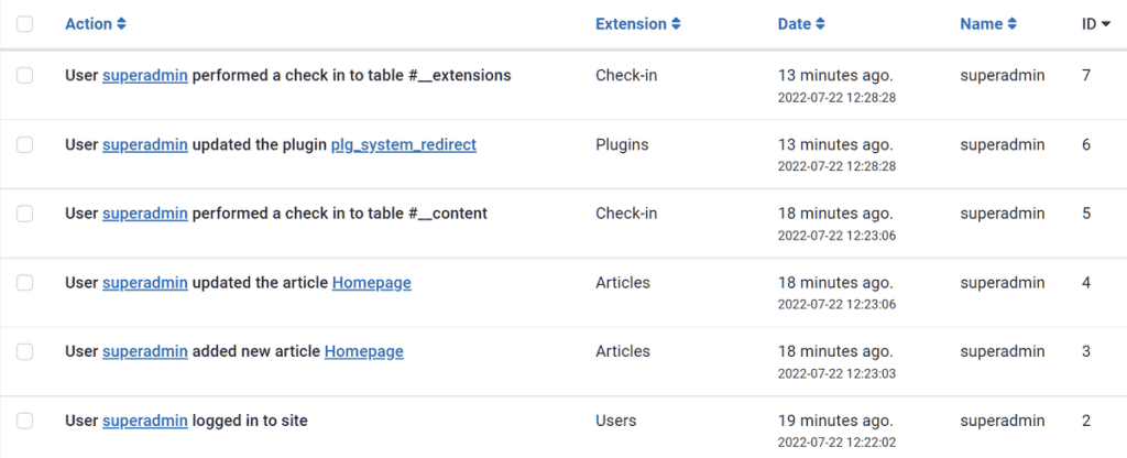 Joomla Latest Activities