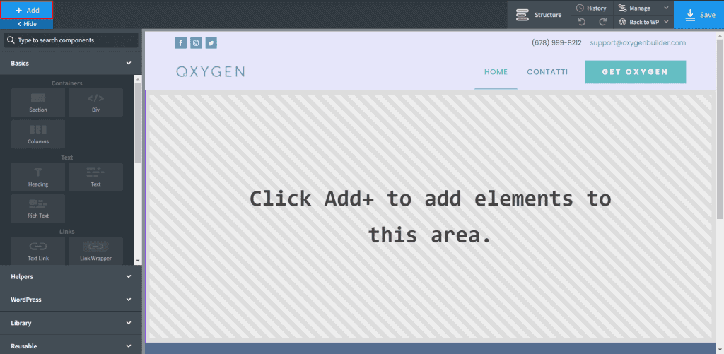 Oxygen WordPress Builder Add Elements