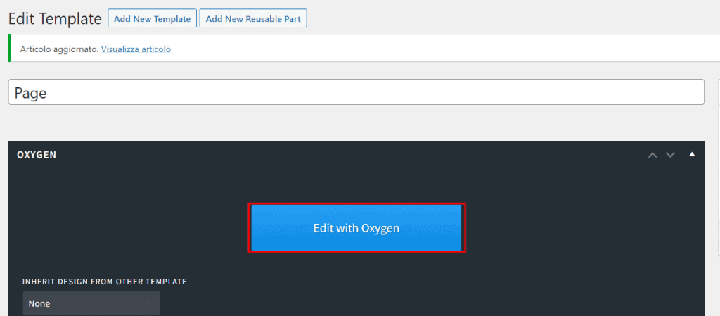 Oxygen WordPress Builder Edit Template