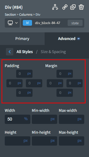 Oxygen WordPress Builder Padding And Margins Settings