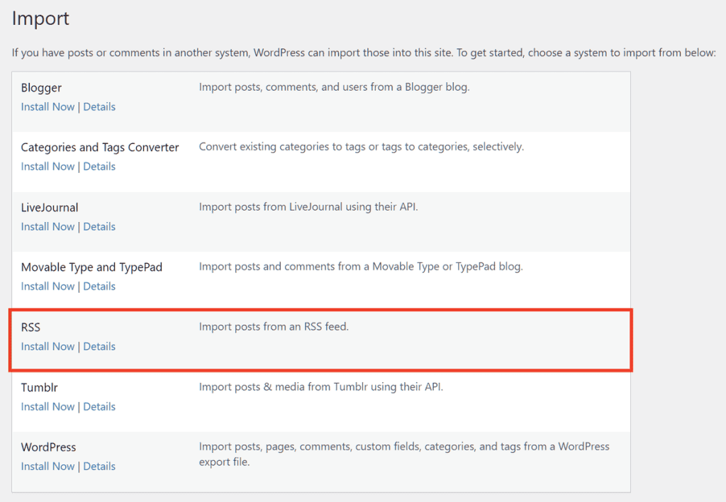 Wordpress Import Rss Posts Settings