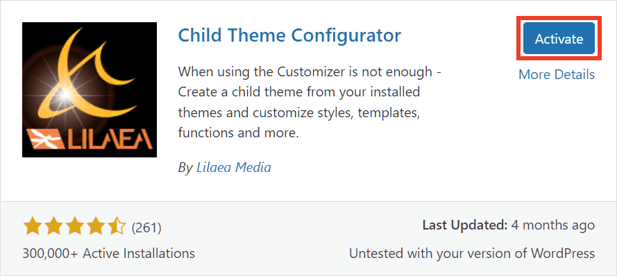 Activate Child Theme Configurator