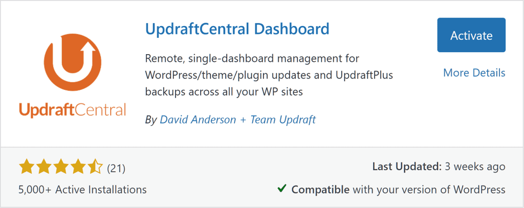 Activate Updraftcentral Dashboard