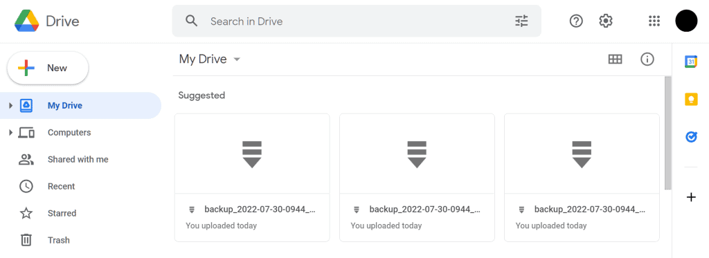 Google Drive Show Updraftplus Backups