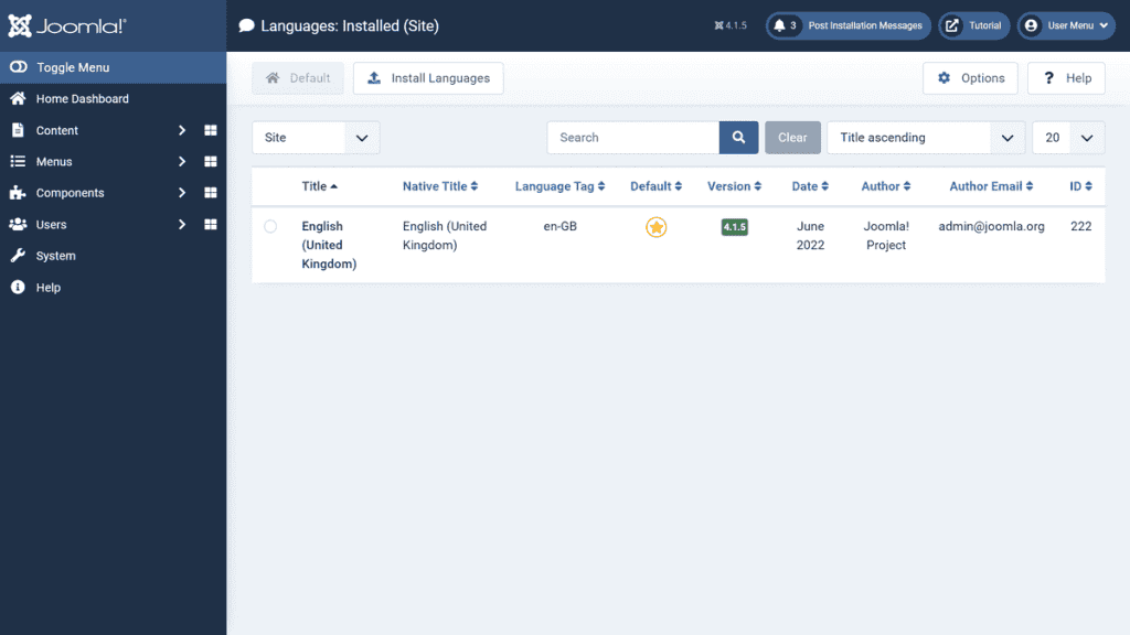 Joomla Language Settings