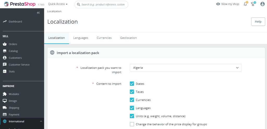 Prestashop Localization Settings