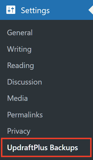 Updraftplus Backups Settings