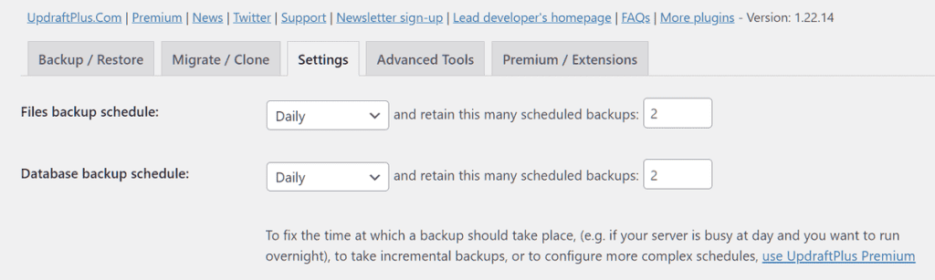 Updraftplus Daily Schedule Backup