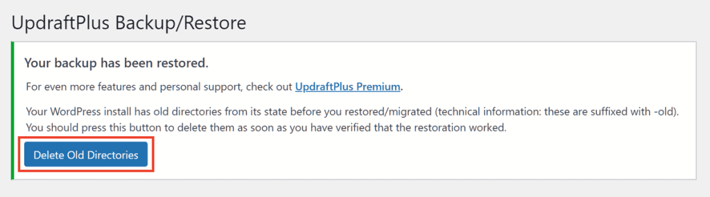 Updraftplus Delete Old Directories