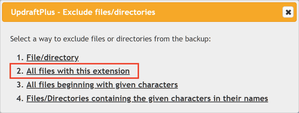 Updraftplus Exclude All Files With This Extension