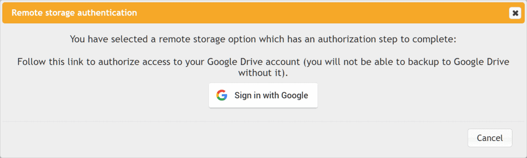 Updraftplus Google Authentication
