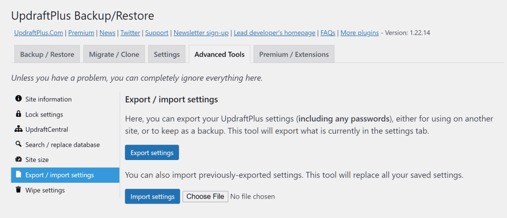 Updraftplus Import And Export Settings