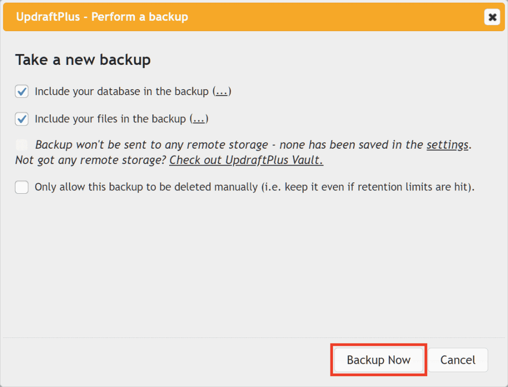 Updraftplus Perform A Backup