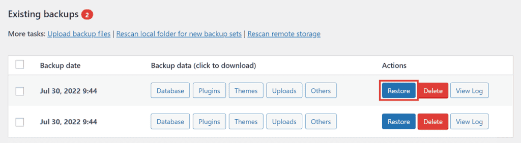 Updraftplus Restore A Backup