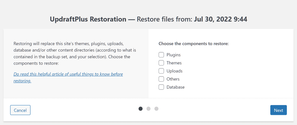 Updraftplus Restore A Backup File Step 1