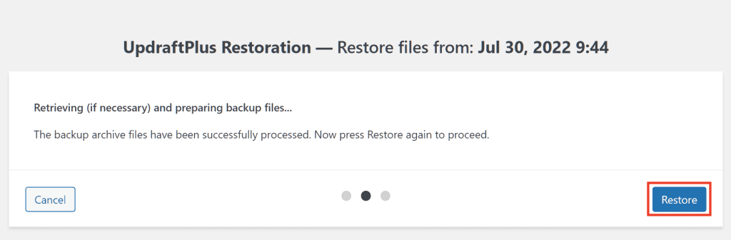 Updraftplus Restore A Backup File Step 2