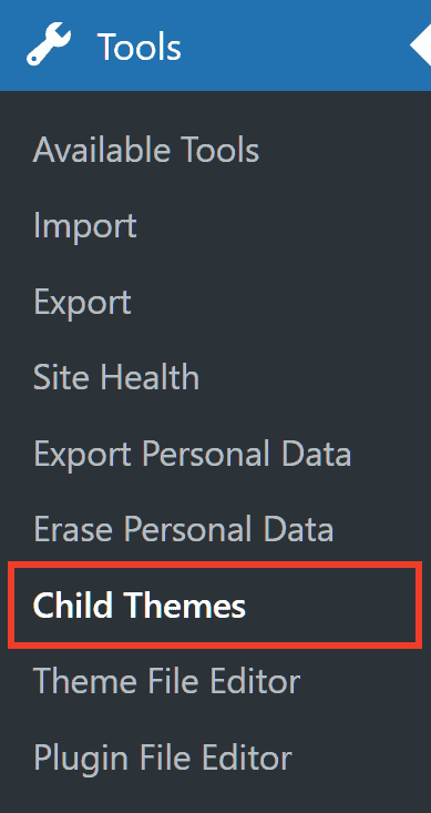 Wordpress Admin Dashboard Tools Child Themes