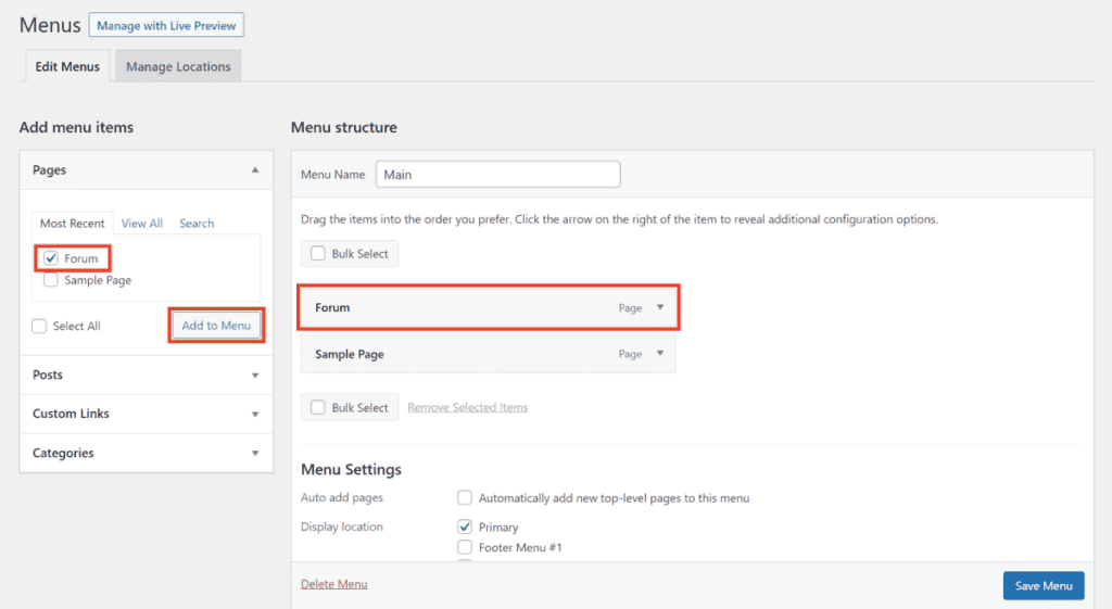 Add Forums To WordPress Menu