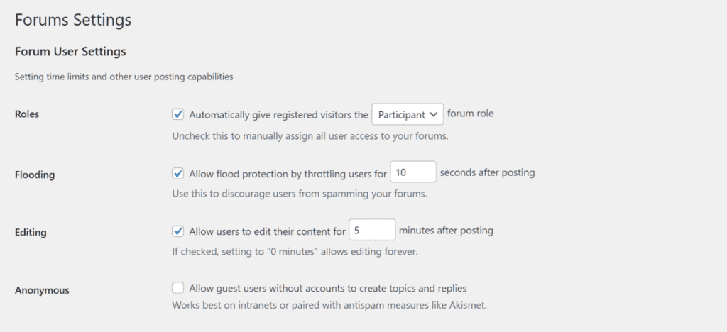 Bbpress Forum User Settings