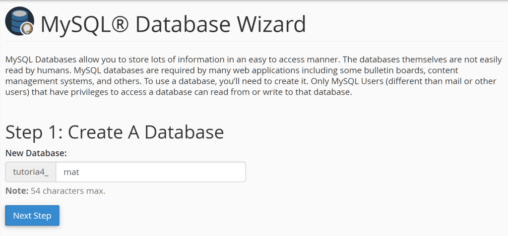 Cpanel Mysql Database Wizard