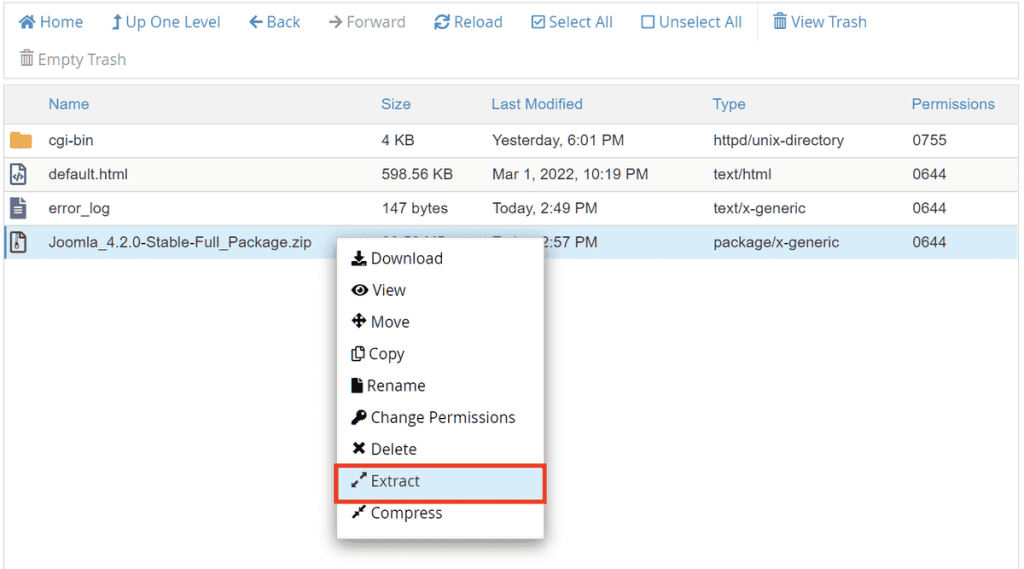 Install Joomla Extracting Installation Files