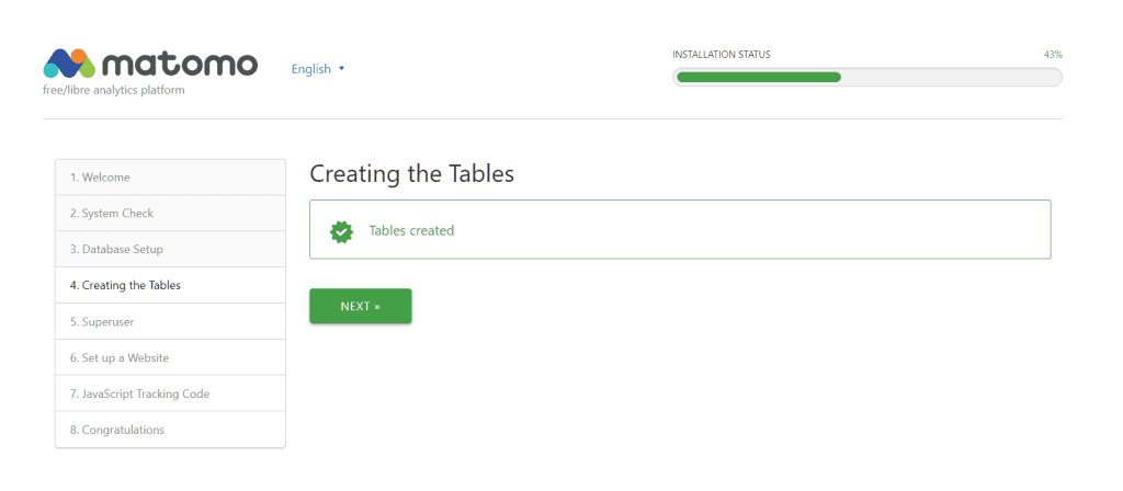 Install Matomo Tables Settings
